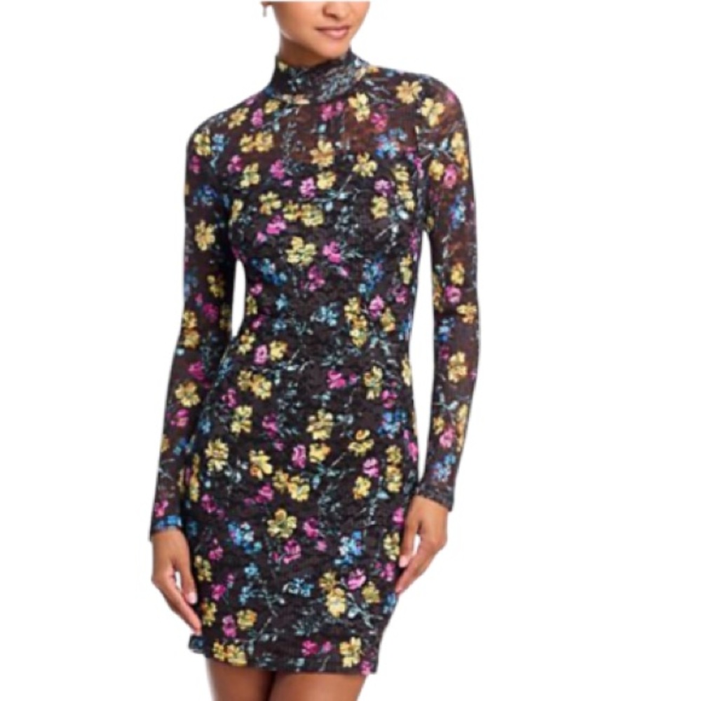 AQUA Puckered Lace Dress Floral/Mulit